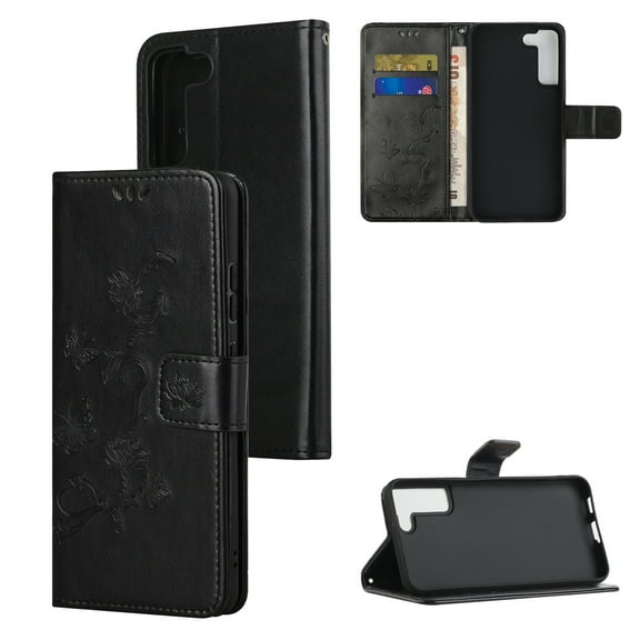 Nalacover Wallet Case for Samsung Galaxy S23 Plus, Stylish Flowers Embossed Pattern Premium PU Leather Flip Folio Cover with Card Slots Holder Magnetic Clasp Kickstand Soft TPU Anti-Drop Case,Black