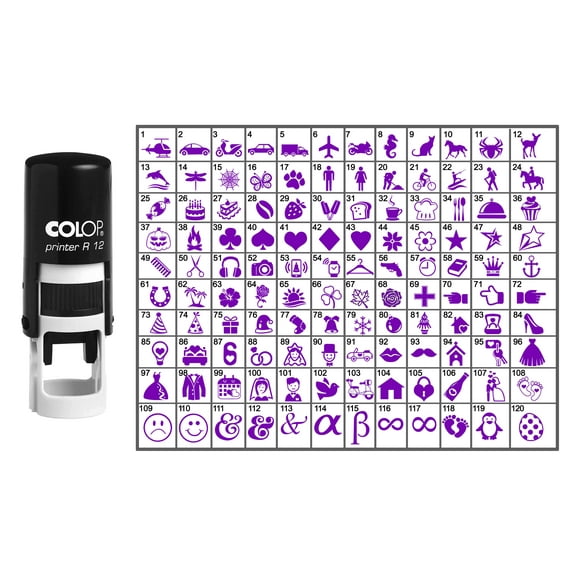 Choose Your Personalized Icon Round Rubber Stamp Self Inking COLOP Mini Stamper 12 mm-Violet Ink