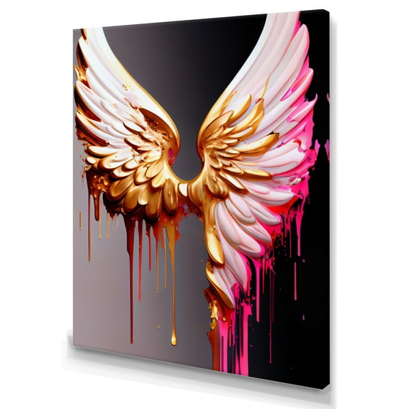 Designart Pink,Gold And Black Angel Wings IV Canvas Wall Art