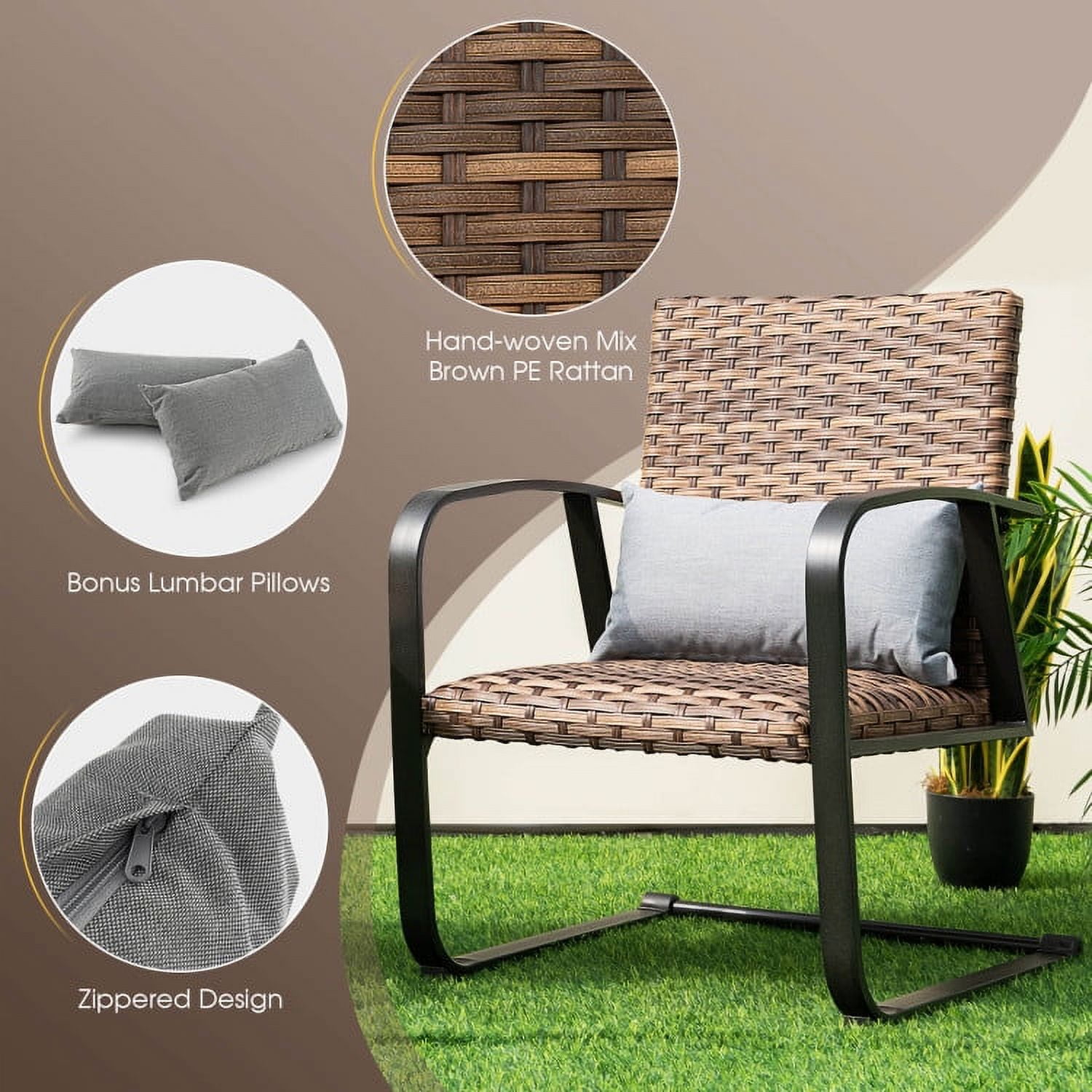 Aimee Lii 3 Pieces Patio Furniture Set, Patio Rattan Coffee Table Set with Quick Dry Lumbar Pillows