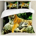 thumbnail image 1 of Tiger Duvet Cover Set King Size, Resting Feline in the Forest on a Large Rock Sublime Carnivore Beast Beautiful Nature, Decorative 3 Piece Bedding Set with 2 Pillow Shams, Multicolor, by Ambesonne, 1 of 3
