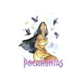 thumbnail image 2 of Girl's Pocahontas Free Spirit Watercolor Graphic Tee White X Small, 2 of 4