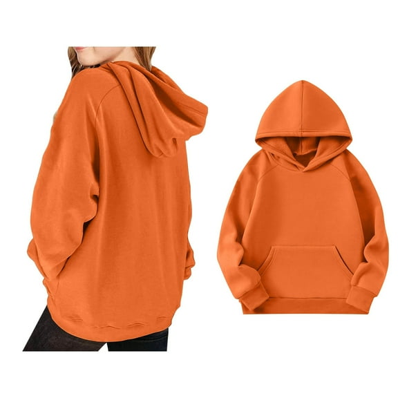 Teen Boys Hoodies Kids Orange Hooded Casual Long Sleeve Sweatshirts Fall Winter Clothes Girl Clothes 12-13 Years