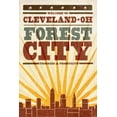 thumbnail image 3 of Cleveland, Ohio, Skyline and Sunburst Screenprint Style (100% Cotton Tea Towel, Decorative Hand Towel, Kitchen and Home), 3 of 3