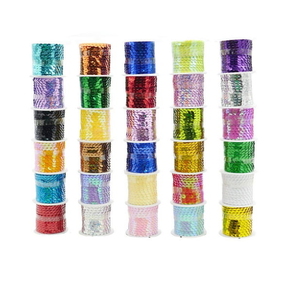 Spangle Plat Paillettes Paillette Garniture Bobine Chaîne 6mm Paillettes 150 Yards Rouleau pour l'Artisanat, Accessoires de Costume(30 Couleurs)