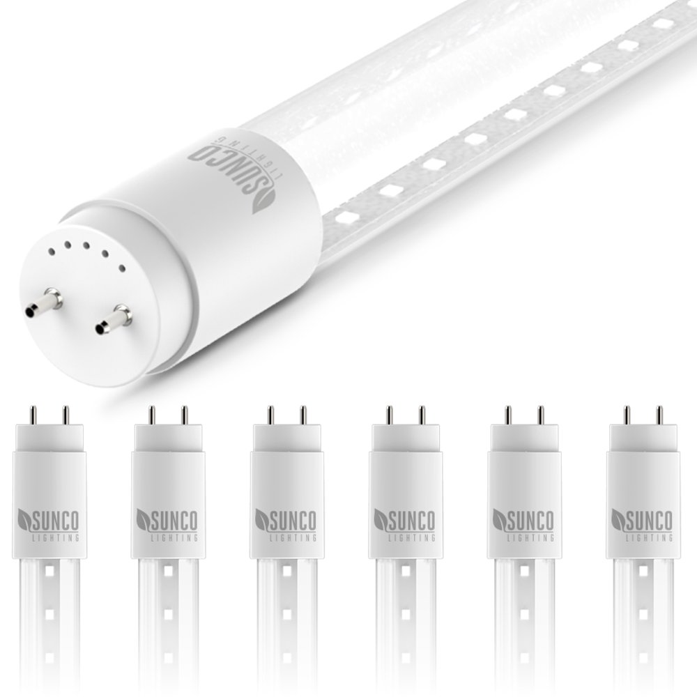 Sunco Lighting 6 Pack 4FT T8 LED Tube, 18W=40W, Fluorescent, Clear
