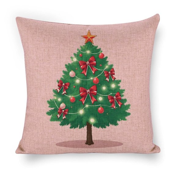 Christmas Tree with Red and White Bows Linen toss pillowcase decoration pillowcase gifting preferred 18x18 inch cushion cover sofa pillowcase sofa bedroom living room car