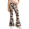 thumbnail image 2 of Spazoro Girls Flare Pants with Pockets, Camo Print High Rise Button Zip Loose Fit Lightweight Bell Bottom Trousers for Street Daily Wear Camouflage Size 9-10, 2 of 7