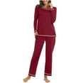 thumbnail image 4 of Ladies Nightwear Akafmk Women's Pajama Sets, Cotton Pajamas for Women Set, Fashion Woman Casual Solid Round Neck Home Top Long Sleeve Top Long Pant Pajama Set, 4 of 4
