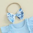thumbnail image 4 of Okbabeha Newborn Baby Girl Summer Clothes Ruffle Sleeveless Ribbed Romper Floral Layered Shorts Headband 3Pcs Outfit, 4 of 7