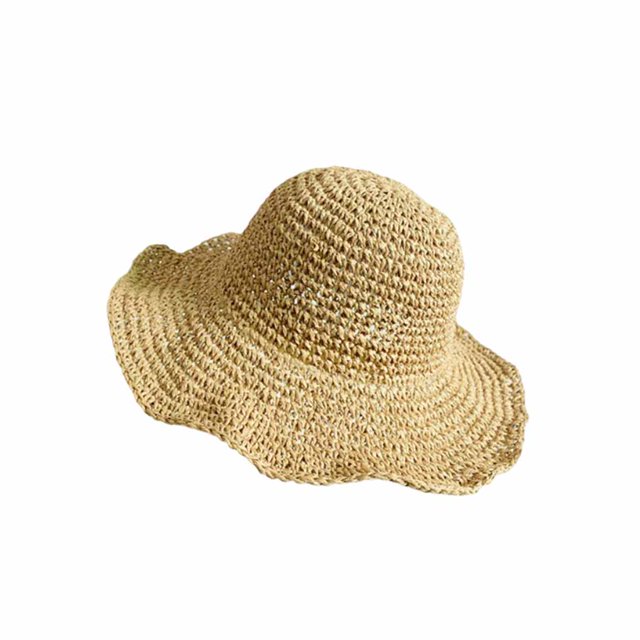 Jumpingount Sombrero de paja Plegable de ala ancha Sombreros de sol transpirables Cómodo Floppy Tamaño libre Gorra de playa Vacaciones Embarque en la playa Sombreros Caqui Jumpingount AP016924-01