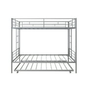 Enyopro Bunkbed with Roll Out Trundle Bed Frame, Metal Bunk Bed can be Divided into Two Twin Beds, Trundle Twin Bunk Bed with Ladders and Guardrails for Guest Room, Space Saving Bedroom Furniture