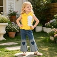 thumbnail image 2 of XINXIAOO Toddler Girls Clothes Sleeveless Shirt Flare Jeans Pant Outfits for Girl Bell Bottom Kids Girls Clothing Set Summer Fall Fashion Outfits 7-8 Years, 2 of 7