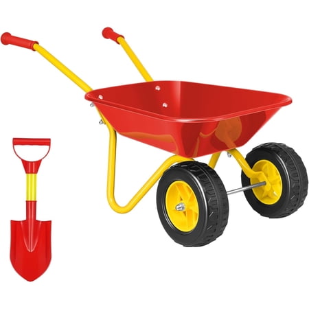 SPECSTAR Kids Wheelbarrow Children Garden cart with Toddler Gardening Tool Set Child Wheel Barrel Outdoor Indoor Toys Gift Red