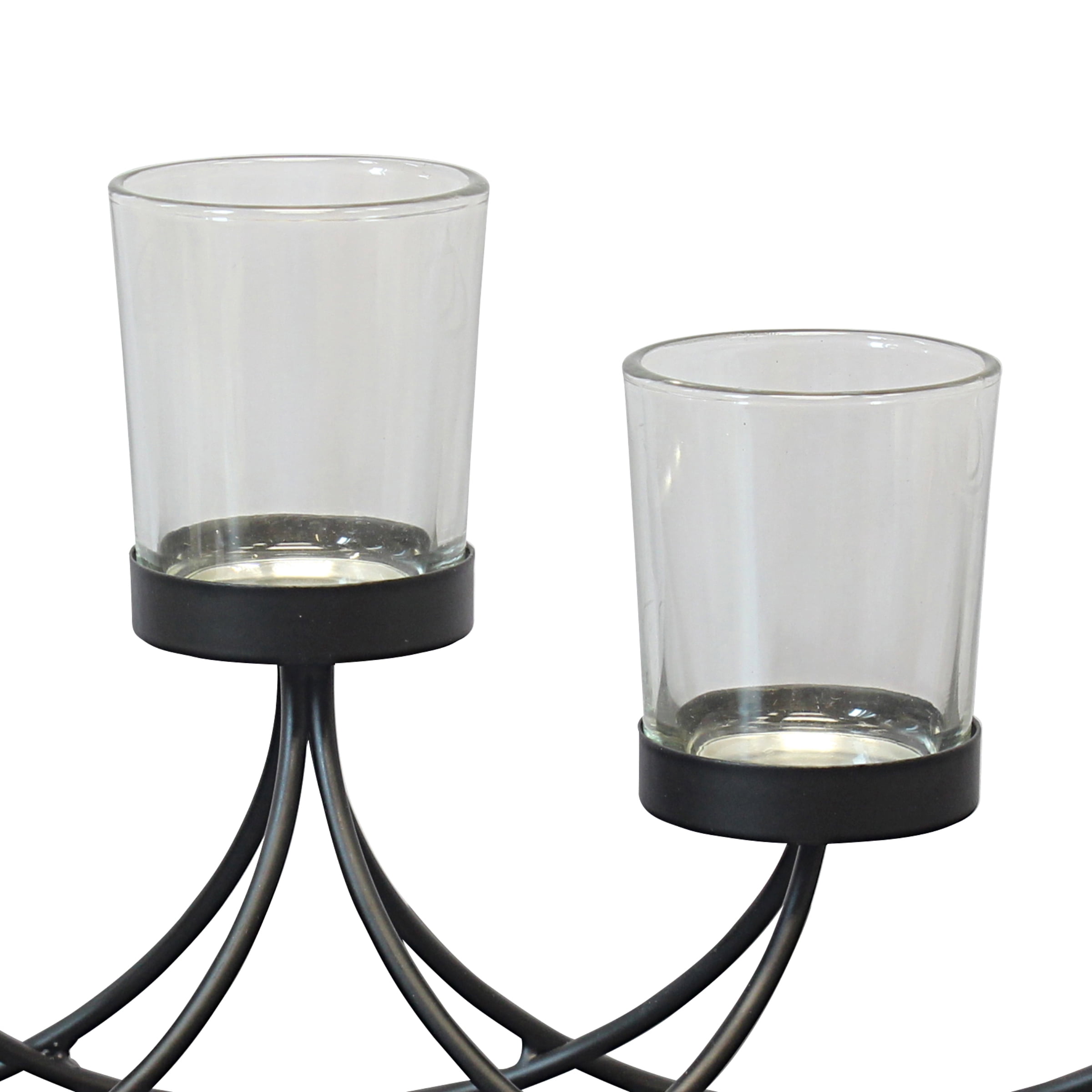 Stonebriar Tabletop 14" Modern Scrolled Metal Votive Candelabra, Black