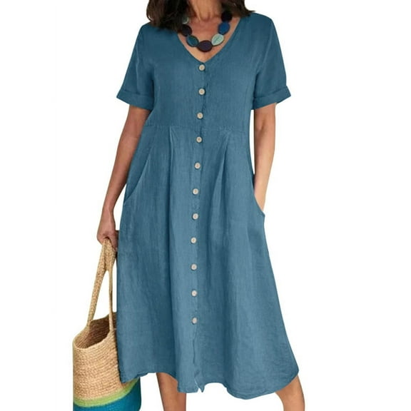 ZANZEA Women Short Sleeved Buttons Up Midi Dress Holiday Dresses