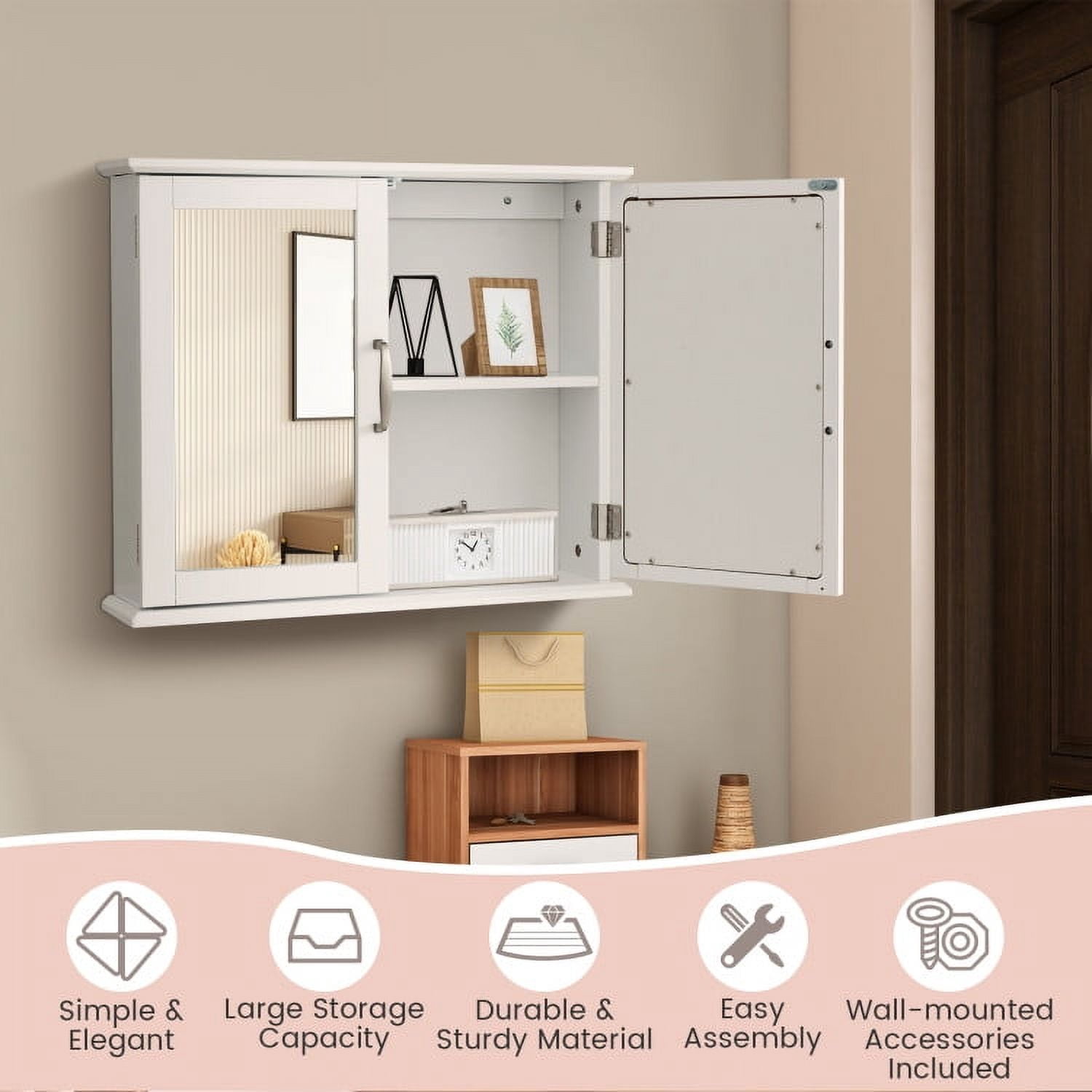 Resenkos Wooden Bathroom Wall Cabinet Space Saver Over The Toilet Storage Cabinet with Door and Adjustable Shelf for Bathroom Laundry Room Kitchen