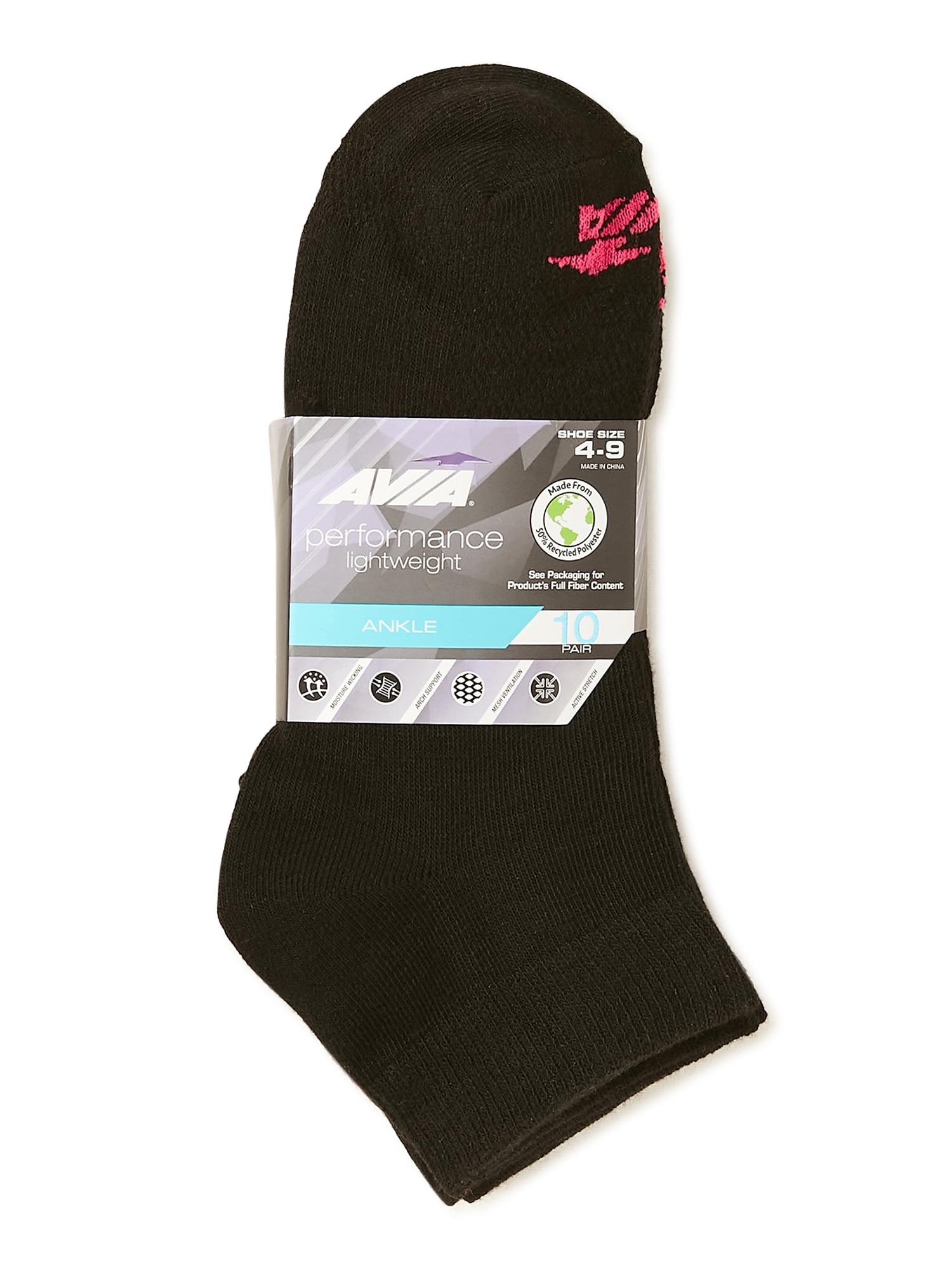 Avia Women's Performance Lightweight Ankle Socks, 10-Pack