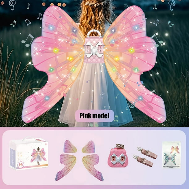 Alas de hada con luz LED y música | Adorno trasero brillante y colorido para niños | Accesorio para disfraz de Navidad y San Valentín | Correas ajustables y fácil montaje