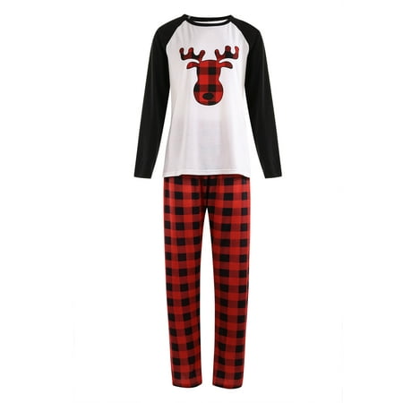 

LisenraIn Christmas Matching Family Pajamas Printed Sets Pullover Plaid Pants