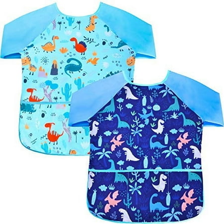 Nidoul 2PCS Kids Art Smocks, Long Sleeve Waterproof Children Artist Painting Apron Size 2-7 Years