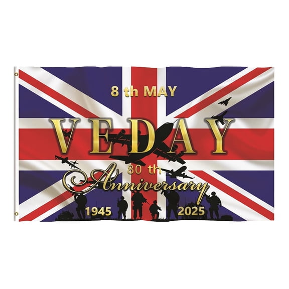 80th Anniversary VE Day Flag with Double Stitched Edges for Long Time Display Resist Fading in Any Setting 3x5ft