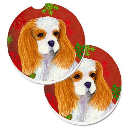 

Cavalier Spaniel Red & Green Snowflakes Holiday Christmas Set of 2 Cup Holder Car Coaster
