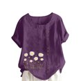 thumbnail image 2 of GaThRRgYP Summer Tops for Women Plus Size,Women Fashion Casual Linen Top Printed Short Sleeve Button T-shirt Blouse Top Purple L, 2 of 4