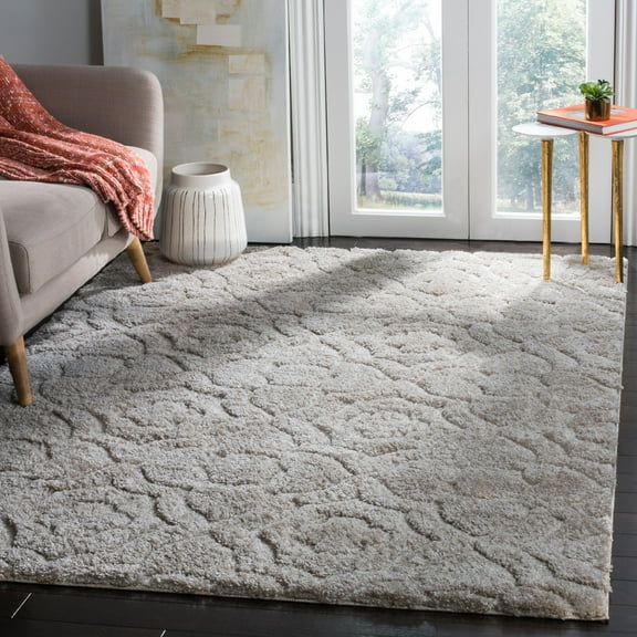 SAFAVIEH Memphis Talia Geometric Floral Shag Area Rug, Grey/Cream, 5'1" x 7'6"