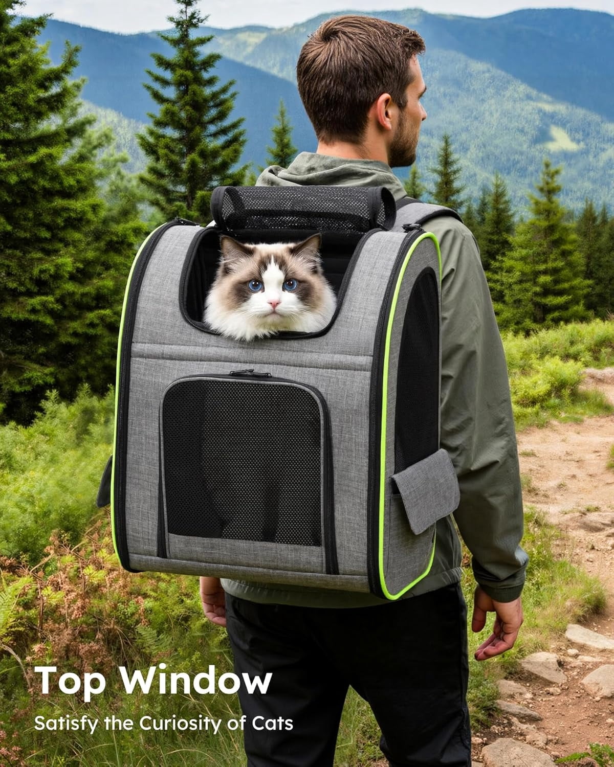 Cat Backpack Carrier XL, Expandable Pet Backpack for Cats & Small Dogs Up to 15lbs, with 4-Side Breathable Mesh, Multi-Entry & Lockable Zippers for Travel, Hiking, Camping - Hands Free, Gray