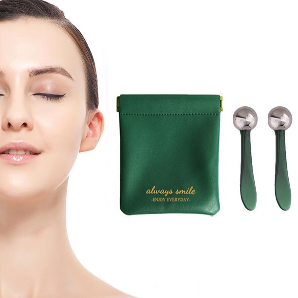 Varita aplicadora de crema para ojos con rodillo 2 en 1 y herramienta masajeadora en forma de T para masaje facial que reduce la hinchazón (verde-1)