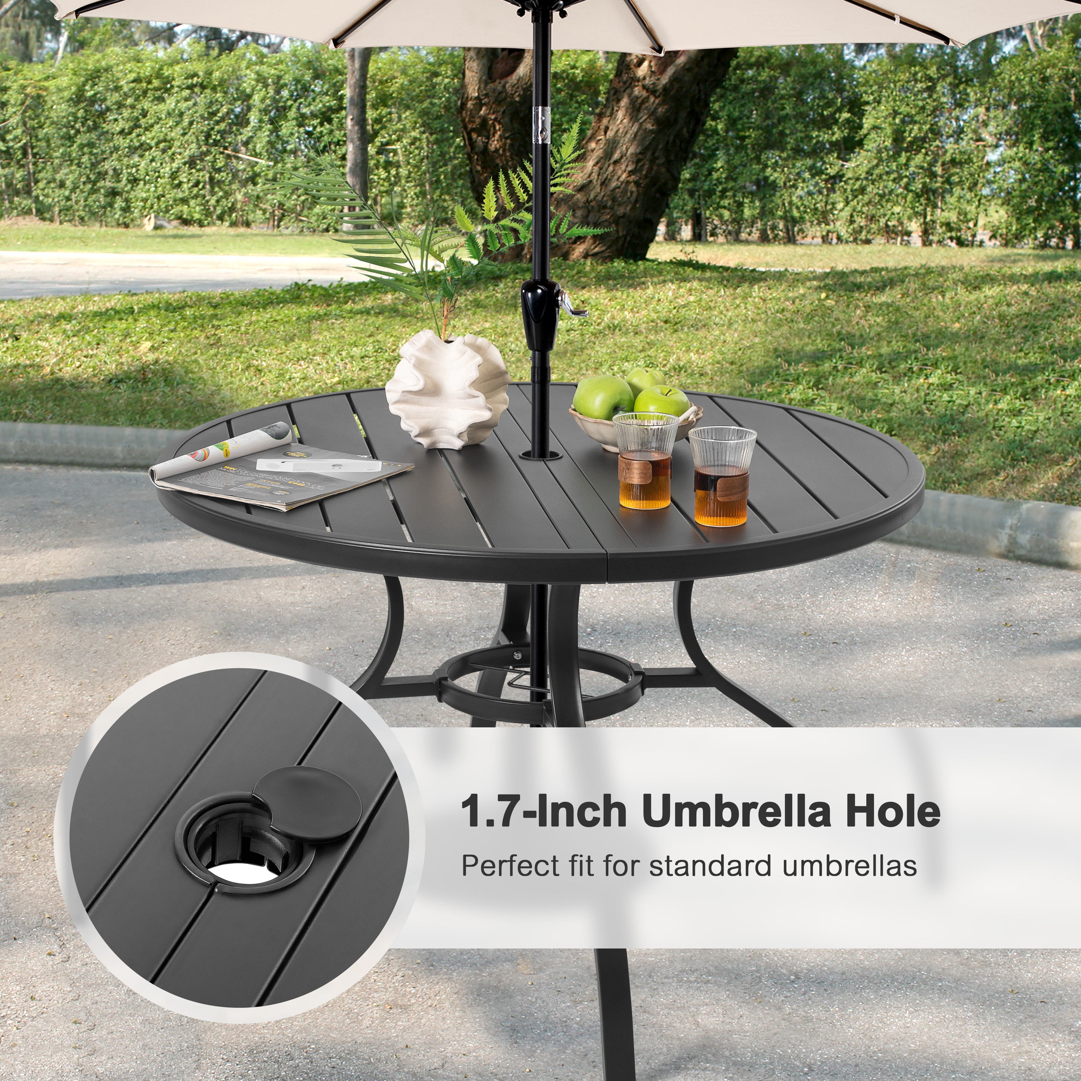 Nuu Garden 5-Piece Outdoor Dining Set, Padded Textilene Patio Table and Chair Set with Swivel Base, Outdoor Furniture Set with Umbrella Hole, Patio Dining Table Set for Garden, Backyard,  Blue