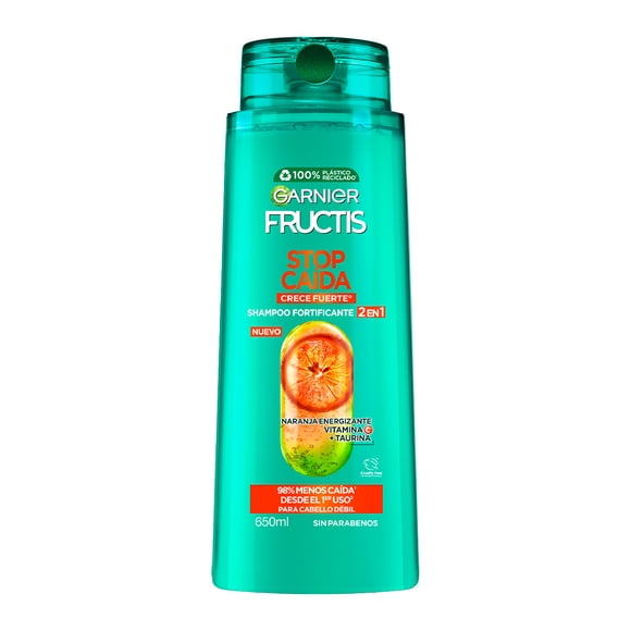 Shampoo 2 en 1 Garnier Fructis stop caída crece fuerte cabello débil, que se cae 650 ml