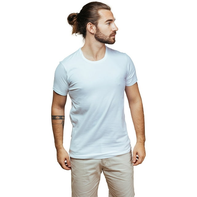 Playera Blanca Básica Muscle Fit de Algodón Cuello Redondo Caballero