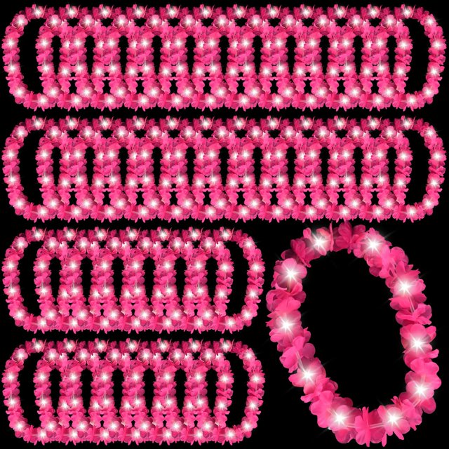 Collar Sherr Hawaiian con forma de flor LED, 48 unidades, rosa