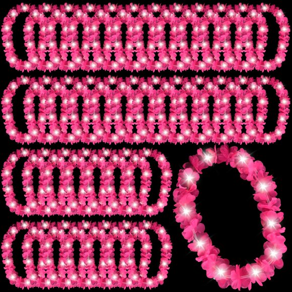 Collar Sherr Hawaiian con forma de flor LED, 48 unidades, rosa