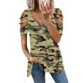 thumbnail image 1 of QJUHUNG Women Summer Short Sleeve Cold Shoulder V Neck Zipper Tunic Tops Loose Leopard Blouse, 1 of 2