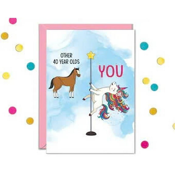 Funny 40th Birthday Card  Unique Unicorn Design with Cheerful Message  Envelope Included, Blank Inside  Perfect for Friends and Family Milestone Celebrations