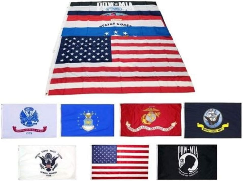 Set of 7 US Military Flags 3 x 5ft - Air Force - Navy - USA - Coast Guard - Marine Corps - Army Space Force - Heavy Duty Veteran Banner Flag with Good Value Polyester - Outdoor Home Dcor