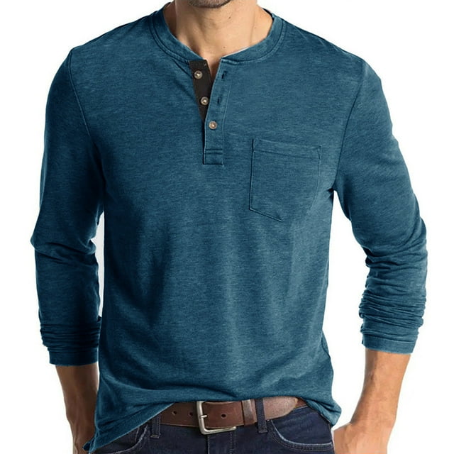 Pompotops Chemise à Manches Longues pour Hommes, Basique, Couleur Unie, Col Rond, en Solde