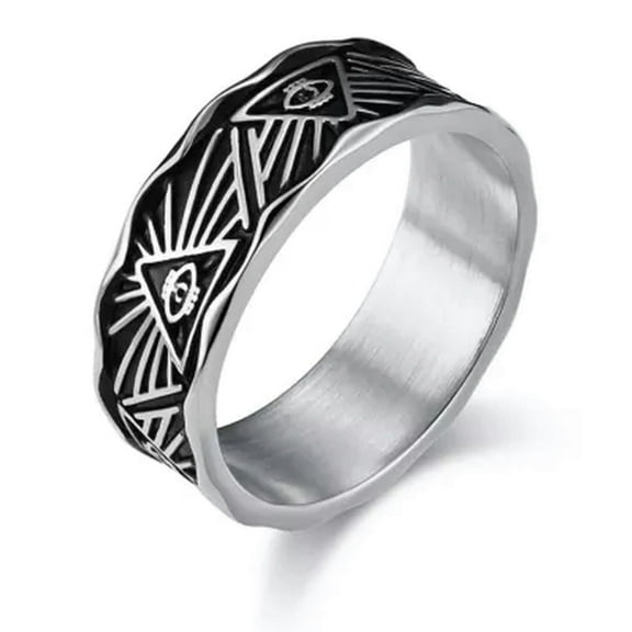 QQTDFG Men Ancient Egyptian Eye of Ra horus Ring Ankh Stainless Steel Band Punk Gfit-10-Silver Black