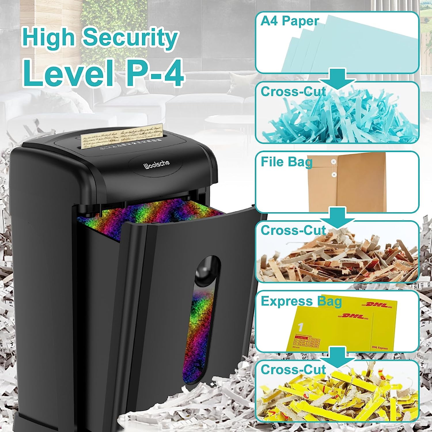 AGH Deco Paper Shredder 18-Sheet Cross-Cut Paper, CDs, Cards Shredder Office Shredder with 7.93 Gallons Pullout Bin, Black