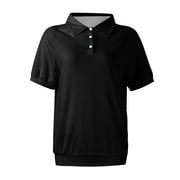 GXIPO Cotton Polo Shirts for Women 3-Button Collared Short Sleeve Cool Uniform Tops Black L