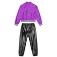 thumbnail image 6 of YiZYiF Boys Girls Jazz Hip Hop Dance Costume 2 Piece Set Metallic Shiny Bomber Jacket and Sweatpants Purple&Black 6, 6 of 7