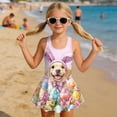 thumbnail image 3 of Uourmeti Easter Puppy Print Skirted One-Piece Swimsuit for Girls - Quick Dry, Stretchy Swim Dress for Beach & Pool Vacation, 3 of 8