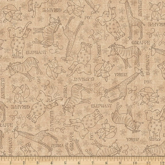 Fabric & Fabric Tan QT Wild Things Animal Sketches Fabric by The Yard