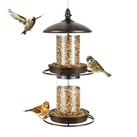 2-Tier Bird Feeder with Sure-Lock Cap and Hanging Hook, Wild Bird Feeders - 4.5 lb Seed Capacity