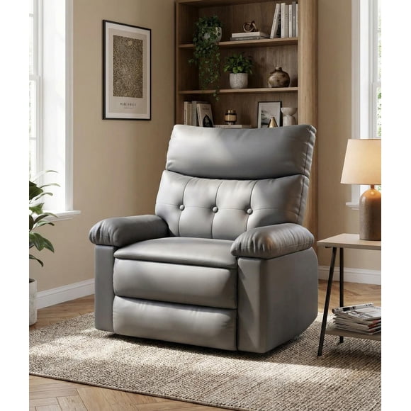 Oversized PU Leather Recliner Chair - Extra Plush 1.5x Thick Cushion Manual Reclining Chair for Living Room & Bedroom, Spacious Comfort Lounge Chair for Adults (Home Essential)