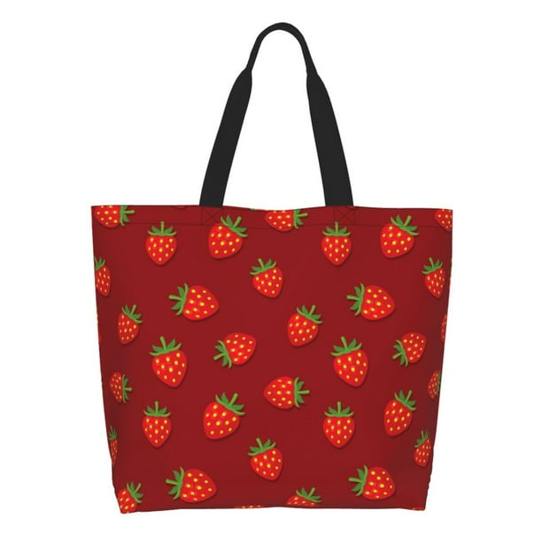 Fotbe Strawberry Bolsa Tote Estética de Lona con Estampado para Mujer - Bolsa Reutilizable de Hombro Casual para Vacaciones, Compras, Trabajo y Gimnasio