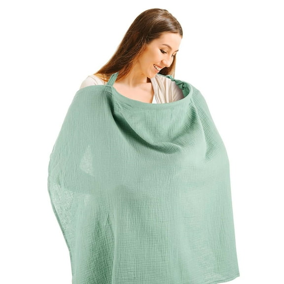 GoXteam Muslin Nursing Cover Up for Breastfeeding Moms with Rigid Hoop, 100% Cotton, Lightweight & Breathable Breastfeeding Cover, Light Green